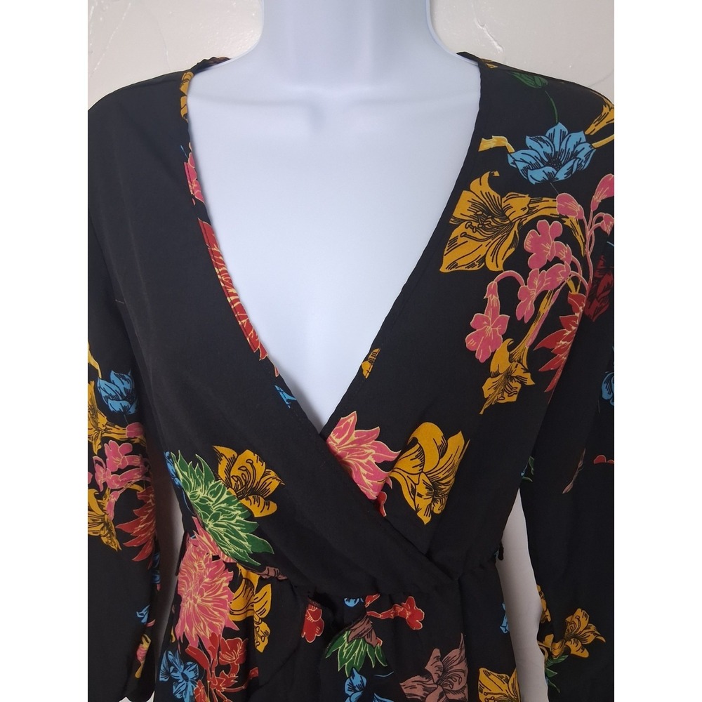 Floral Mini Dress Size Small Ruffle Trim Fairy Grunge Whimsigoth Feminine Girly - Picture 6 of 12